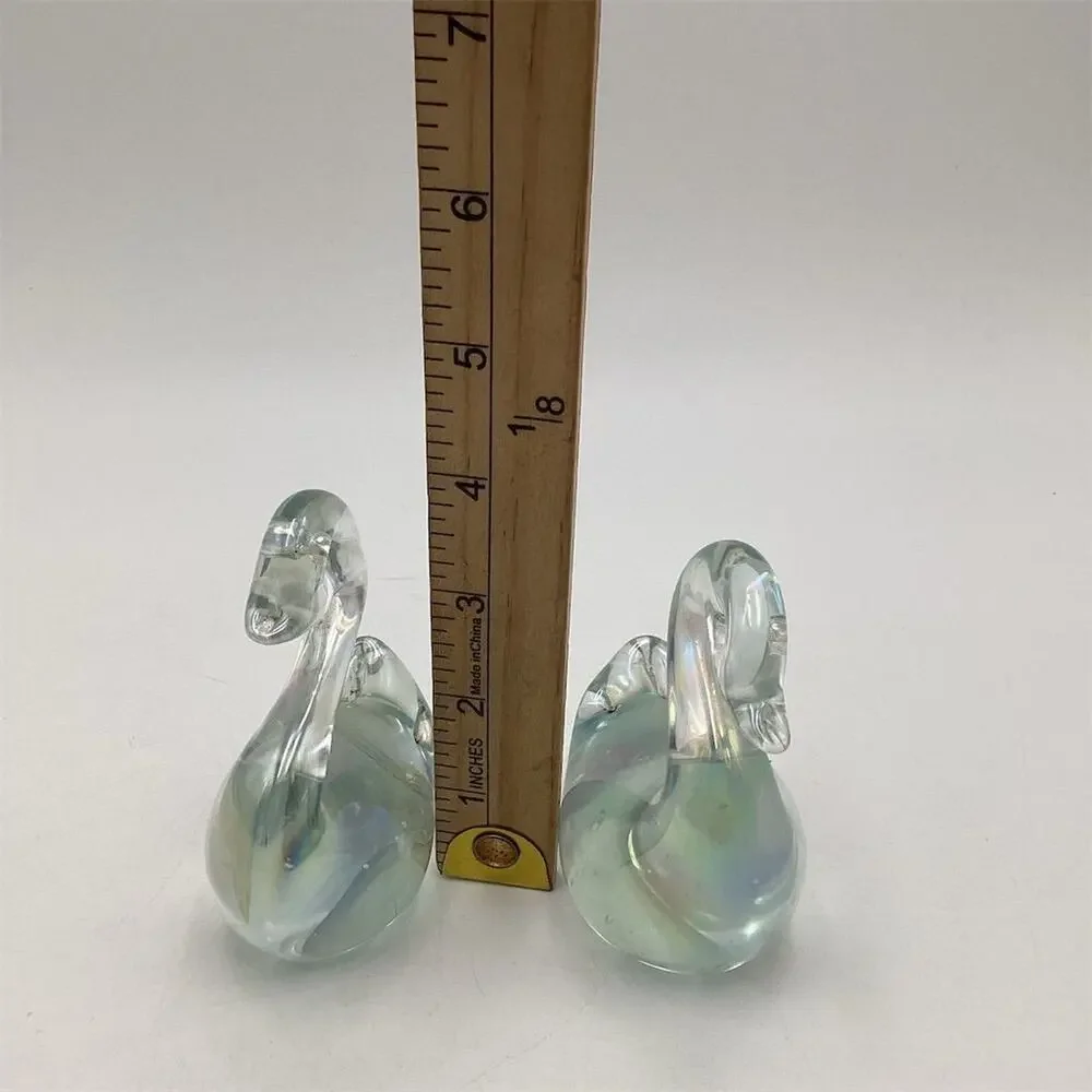 Vintage Iridescent‎ Glass Swan Figurines Set of 2 Multicolor